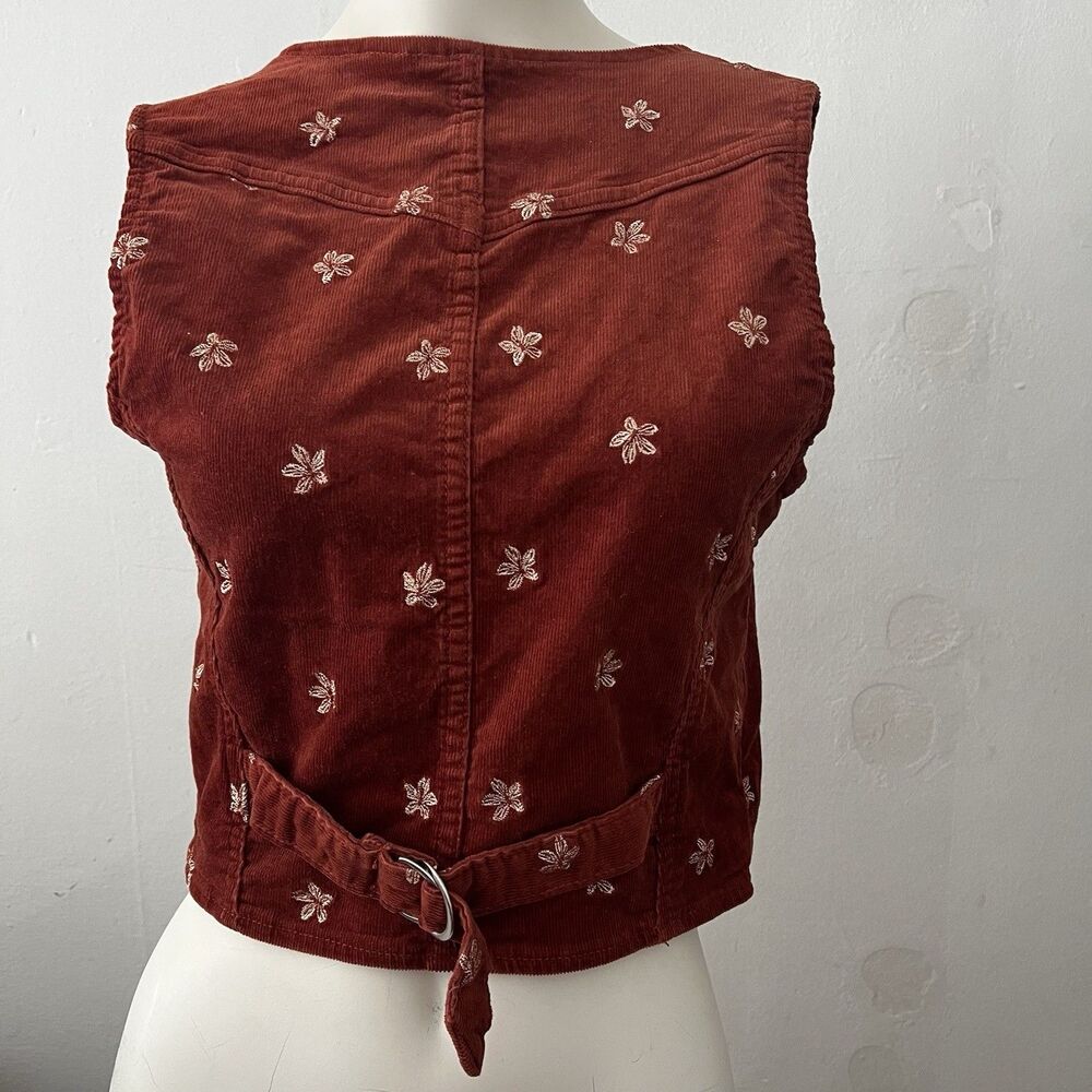 Roxy Corduroy Vest S Red Butterfly Western Cowgirl Festival Whimsical Twee Ranch - Picture 2 of 7